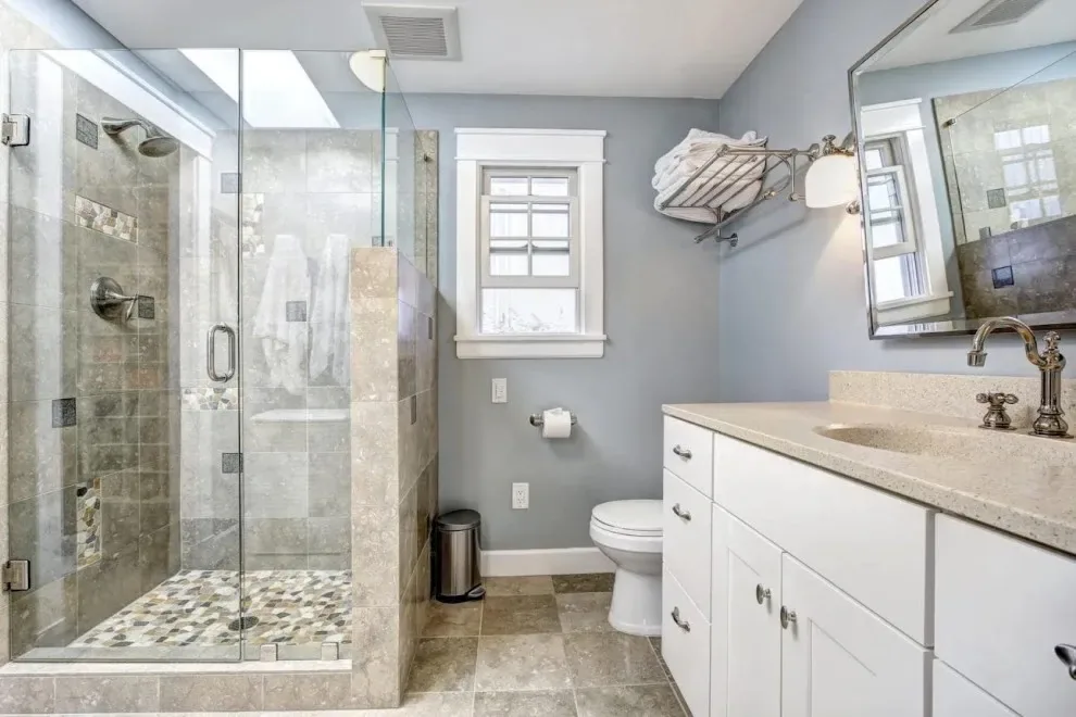Gray glass shower bathroom