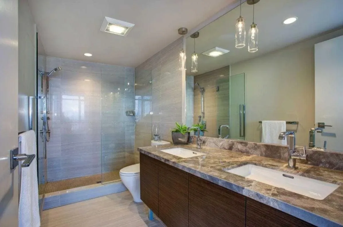 Warm double vanity bathroom
